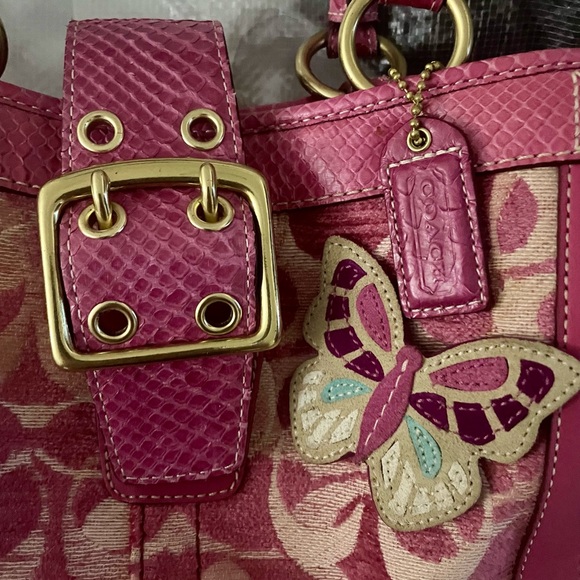 Coach Signature C Chenille Python Pink Butterfly Tote Bag Coach Purse Vintage - Picture 5 of 11